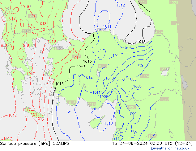 Surface pressure COAMPS Tu 24.09.2024 00 UTC