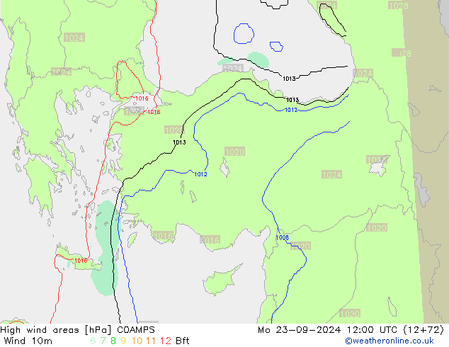 yüksek rüzgarlı alanlar COAMPS Pzt 23.09.2024 12 UTC