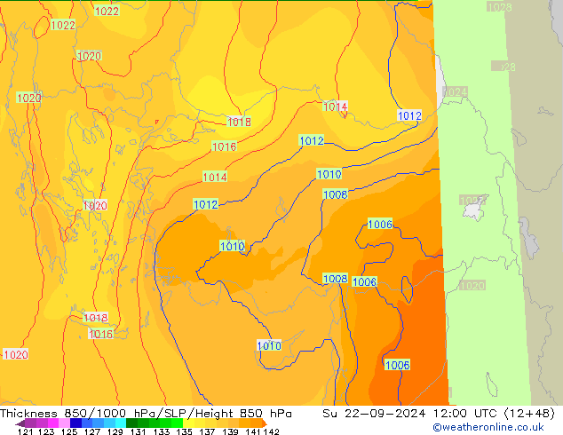 Thck 850-1000 hPa COAMPS dom 22.09.2024 12 UTC