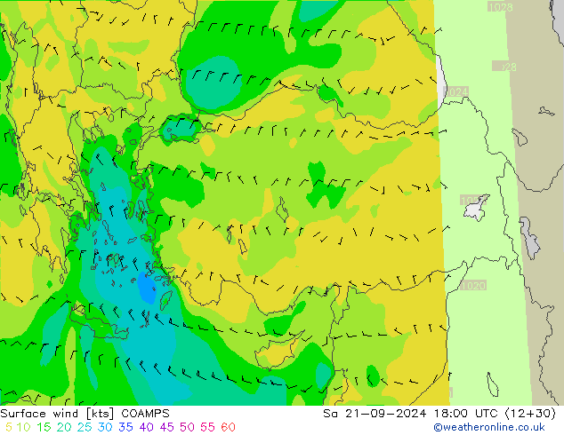 Rüzgar 10 m COAMPS Cts 21.09.2024 18 UTC
