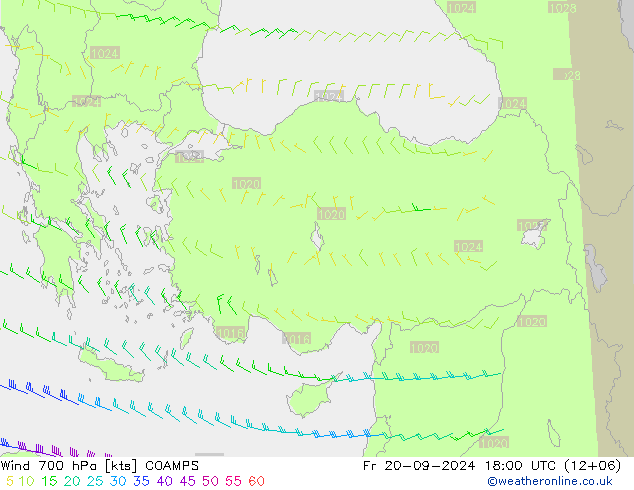 Wind 700 hPa COAMPS Fr 20.09.2024 18 UTC