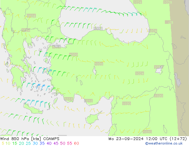 Vent 850 hPa COAMPS lun 23.09.2024 12 UTC