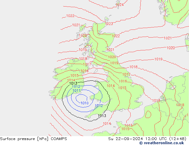 Surface pressure COAMPS Su 22.09.2024 12 UTC