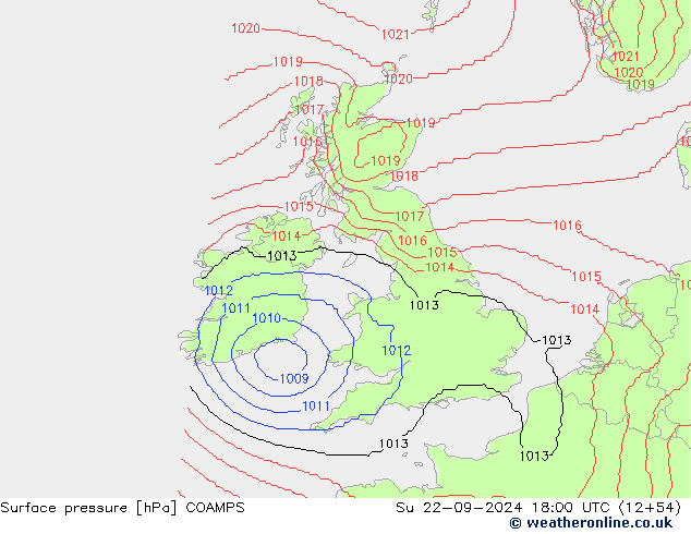 Luchtdruk (Grond) COAMPS zo 22.09.2024 18 UTC