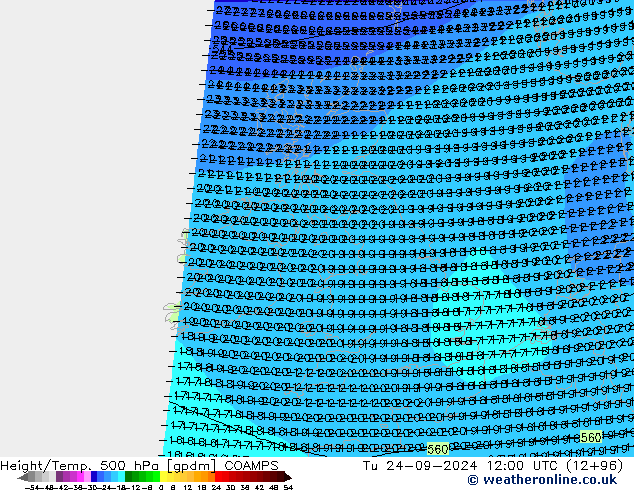 Height/Temp. 500 hPa COAMPS Tu 24.09.2024 12 UTC