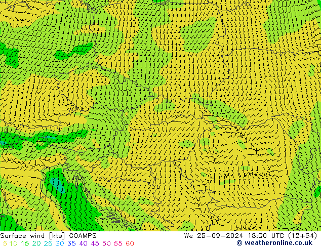 ветер 10 m COAMPS ср 25.09.2024 18 UTC