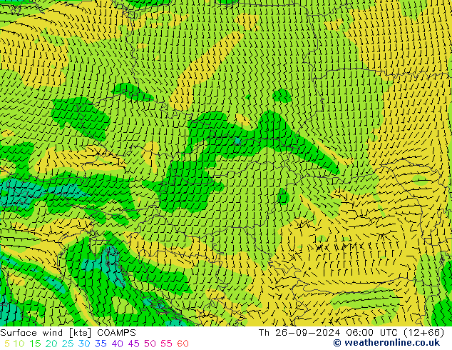 Vento 10 m COAMPS gio 26.09.2024 06 UTC