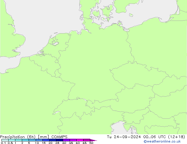 Precipitation (6h) COAMPS Út 24.09.2024 06 UTC