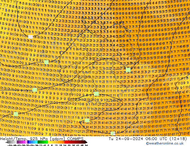 Yükseklik/Sıc. 925 hPa COAMPS Sa 24.09.2024 06 UTC