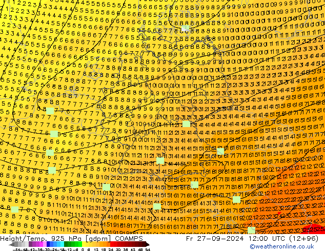 Yükseklik/Sıc. 925 hPa COAMPS Cu 27.09.2024 12 UTC