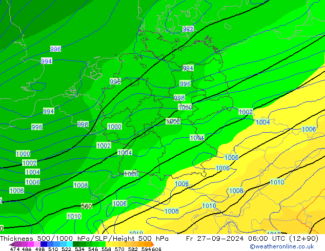 Espesor 500-1000 hPa COAMPS vie 27.09.2024 06 UTC