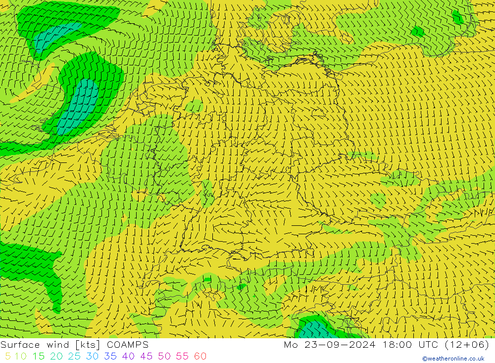 Surface wind COAMPS Po 23.09.2024 18 UTC