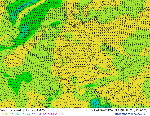 Surface wind COAMPS Út 24.09.2024 00 UTC