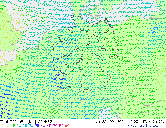 wiatr 500 hPa COAMPS pon. 23.09.2024 18 UTC