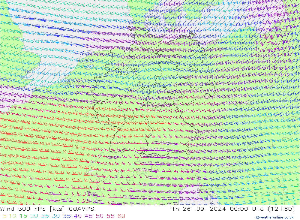 Vento 500 hPa COAMPS Qui 26.09.2024 00 UTC