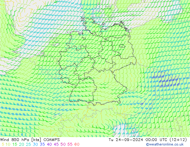 Wind 850 hPa COAMPS Di 24.09.2024 00 UTC