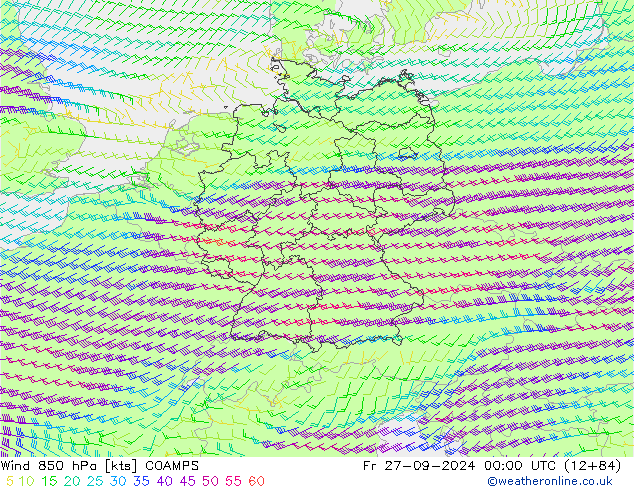 Wind 850 hPa COAMPS Fr 27.09.2024 00 UTC