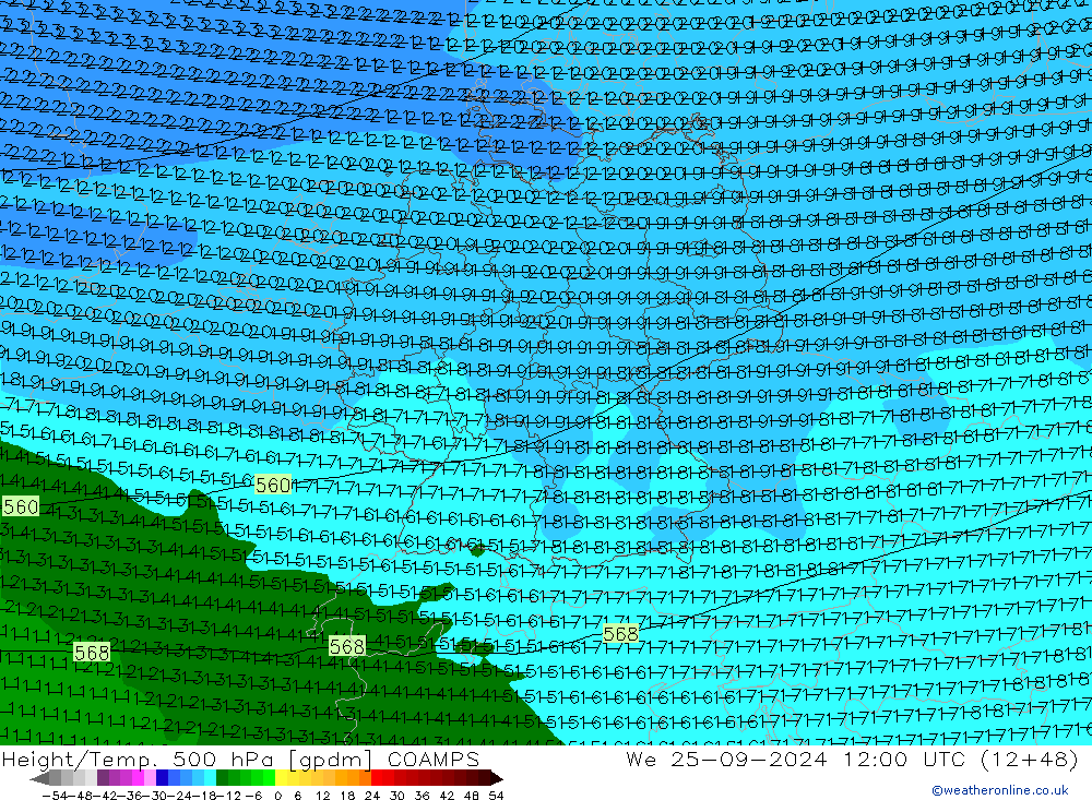 Height/Temp. 500 hPa COAMPS St 25.09.2024 12 UTC