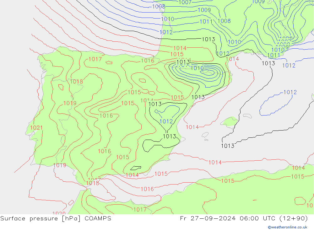 Atmosférický tlak COAMPS Pá 27.09.2024 06 UTC