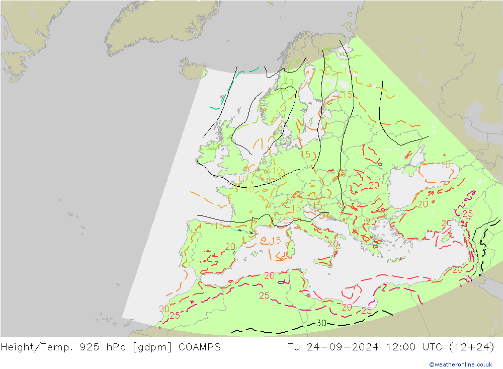 Height/Temp. 925 hPa COAMPS Di 24.09.2024 12 UTC