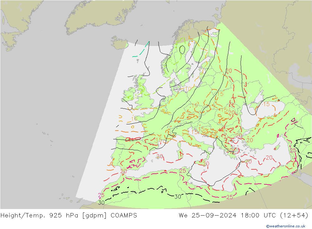 Height/Temp. 925 hPa COAMPS  25.09.2024 18 UTC