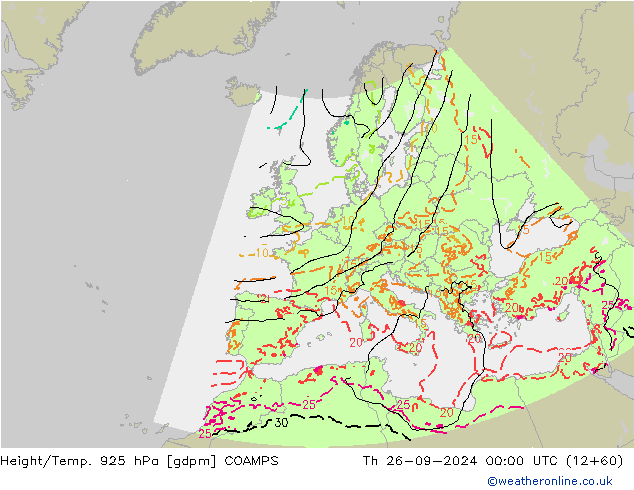 Hoogte/Temp. 925 hPa COAMPS do 26.09.2024 00 UTC