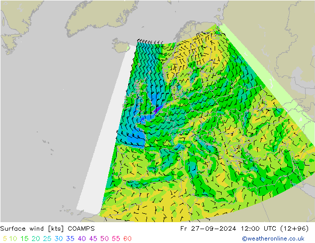 Surface wind COAMPS Pá 27.09.2024 12 UTC