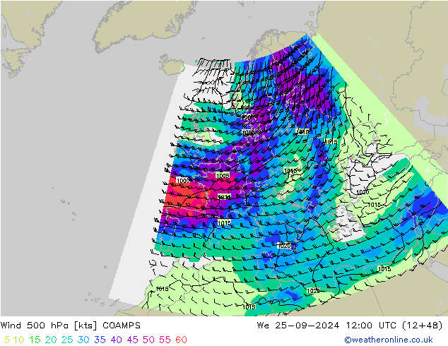 Wind 500 hPa COAMPS St 25.09.2024 12 UTC