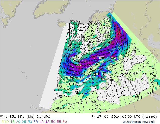 Wind 850 hPa COAMPS Fr 27.09.2024 06 UTC