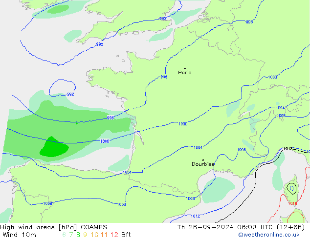 High wind areas COAMPS Th 26.09.2024 06 UTC