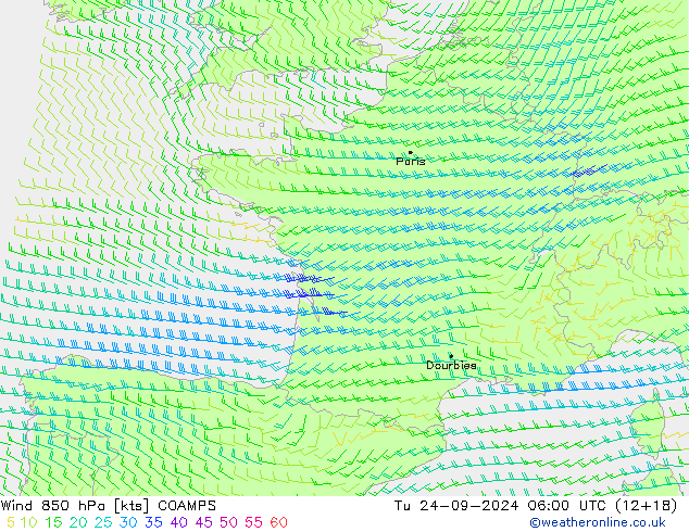 Vent 850 hPa COAMPS mar 24.09.2024 06 UTC