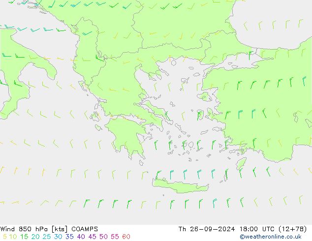 Vento 850 hPa COAMPS gio 26.09.2024 18 UTC