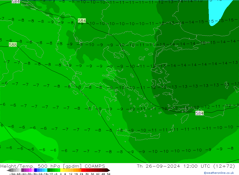 Height/Temp. 500 hPa COAMPS Th 26.09.2024 12 UTC