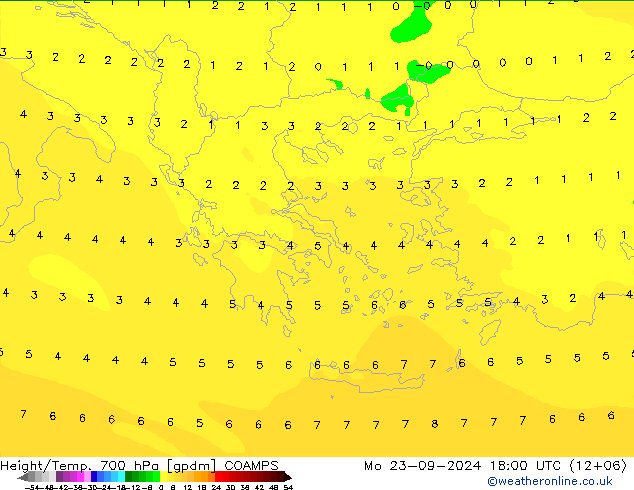 Height/Temp. 700 hPa COAMPS Seg 23.09.2024 18 UTC