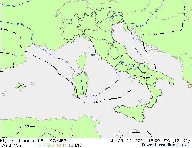 High wind areas COAMPS lun 23.09.2024 18 UTC
