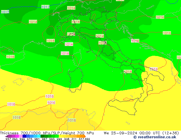 Espesor 700-1000 hPa COAMPS mié 25.09.2024 00 UTC