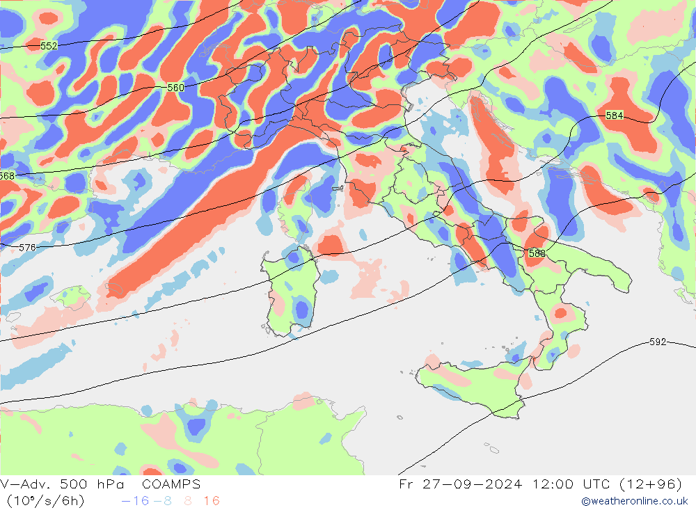 V-Adv. 500 гПа COAMPS пт 27.09.2024 12 UTC