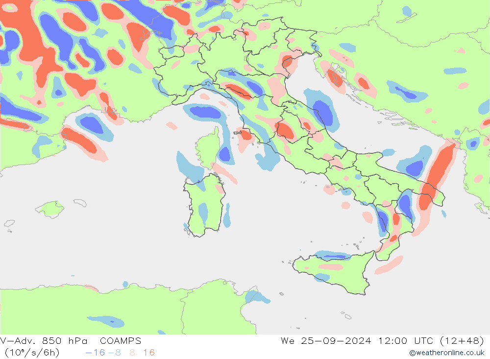 V-Adv. 850 hPa COAMPS mer 25.09.2024 12 UTC