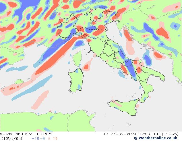 V-Adv. 850 hPa COAMPS Fr 27.09.2024 12 UTC