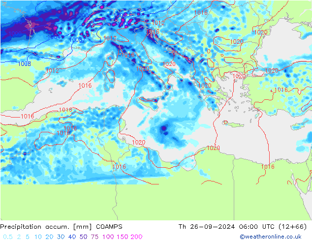 Totale neerslag COAMPS do 26.09.2024 06 UTC