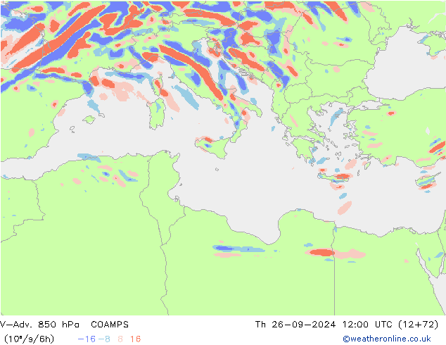 V-Adv. 850 hPa COAMPS Qui 26.09.2024 12 UTC