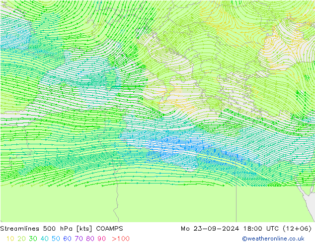 Streamlines 500 hPa COAMPS Mo 23.09.2024 18 UTC