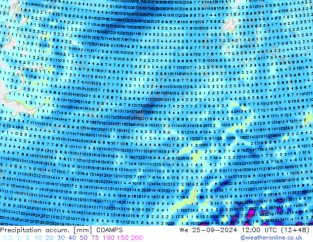 Precipitation accum. COAMPS Qua 25.09.2024 12 UTC