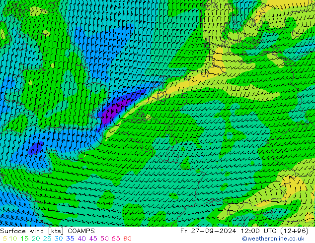 Surface wind COAMPS Fr 27.09.2024 12 UTC