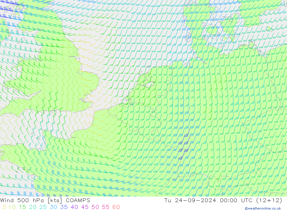 Wind 500 hPa COAMPS Tu 24.09.2024 00 UTC