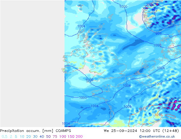 Precipitation accum. COAMPS We 25.09.2024 12 UTC