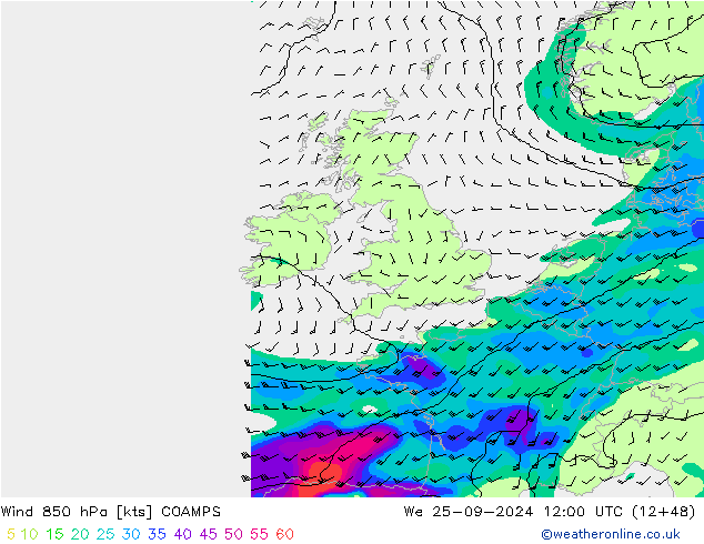 Viento 850 hPa COAMPS mié 25.09.2024 12 UTC