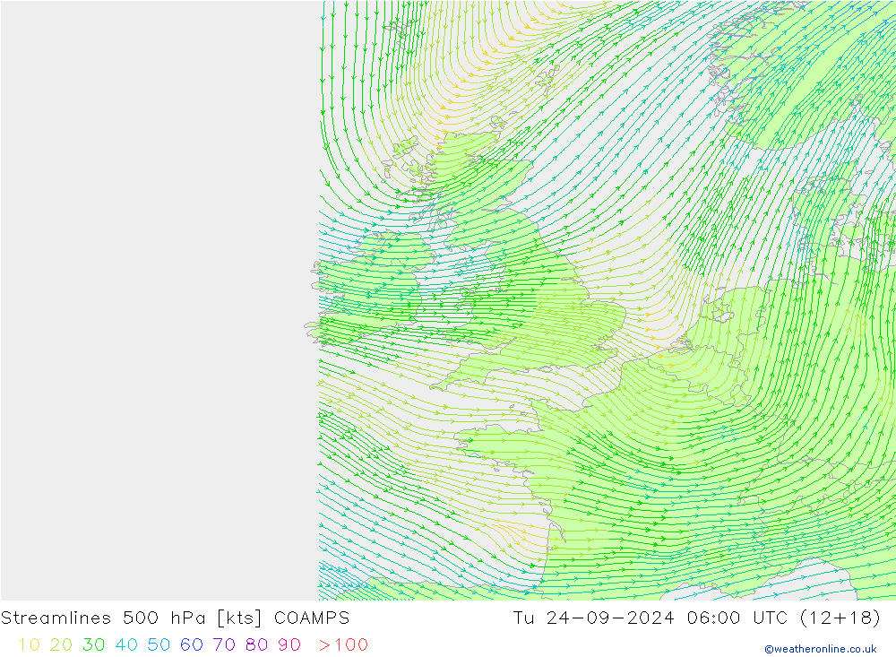 Línea de corriente 500 hPa COAMPS mar 24.09.2024 06 UTC