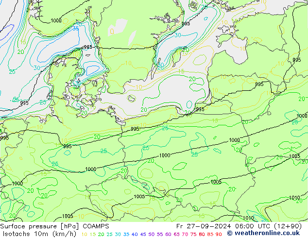 Isotachs (kph) COAMPS Fr 27.09.2024 06 UTC