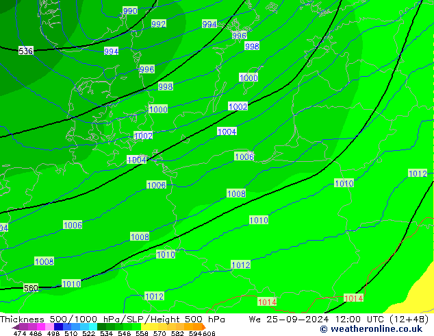 Thck 500-1000hPa COAMPS śro. 25.09.2024 12 UTC